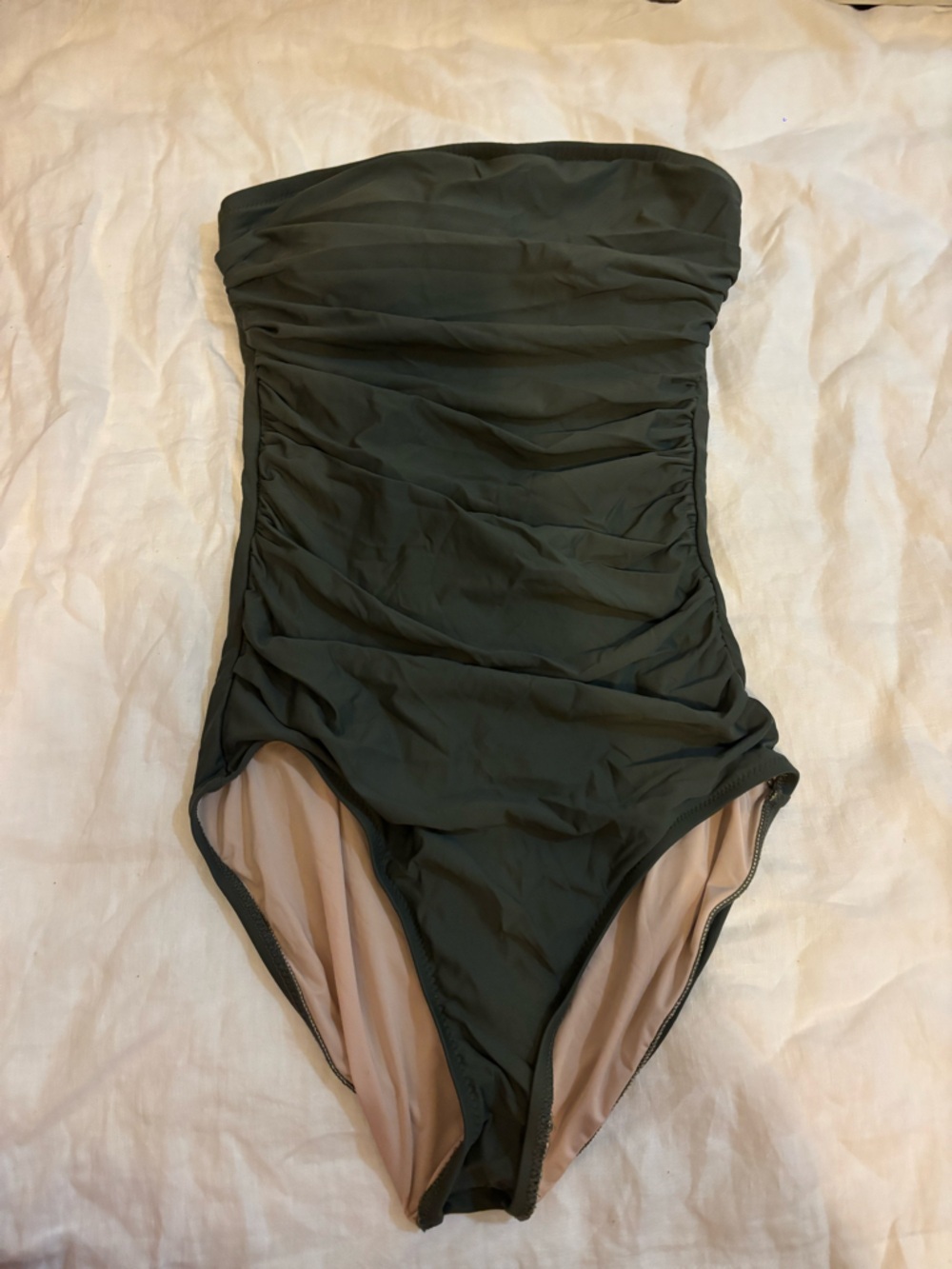 J Crew Ruched Bandeau One Piece Swimsuit Navy Strapless Slimming Bathing Suit 6